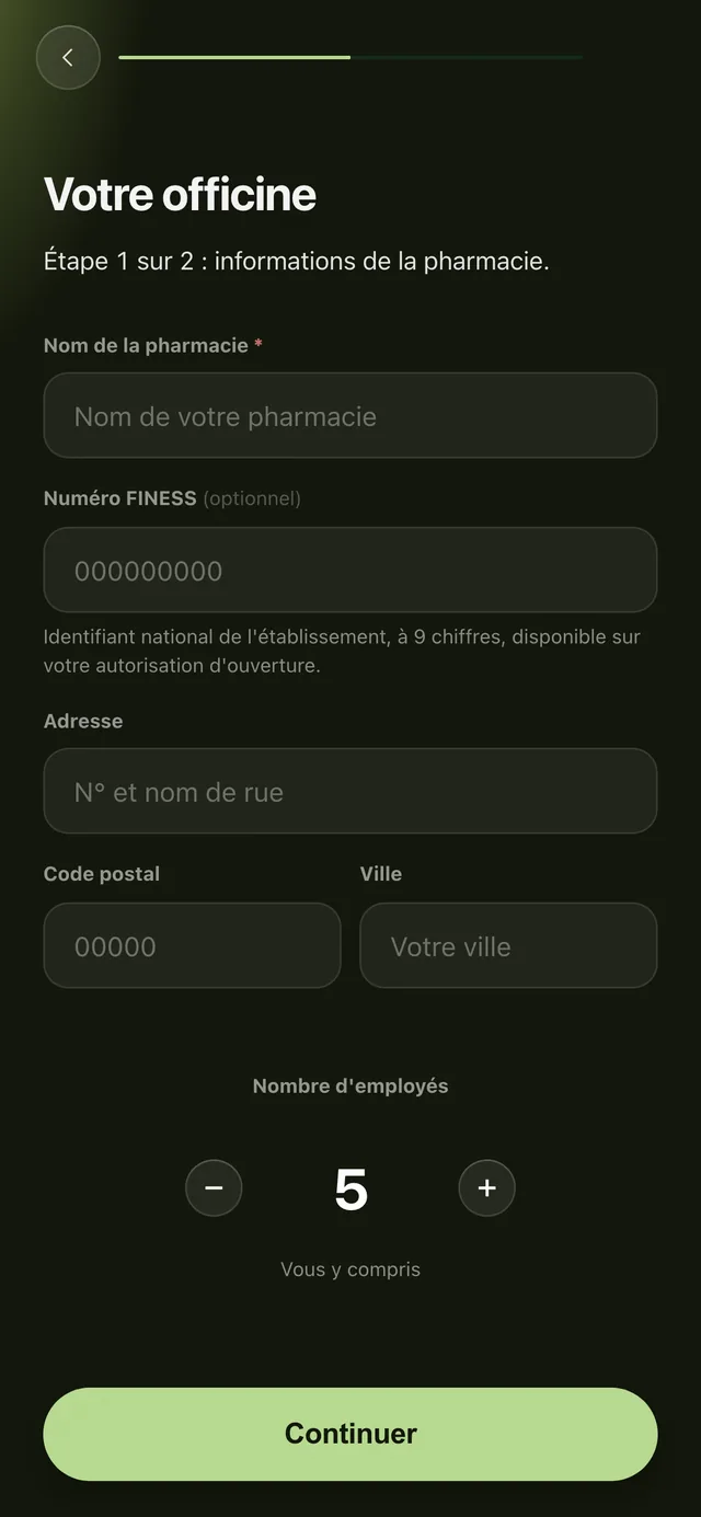 Créer son officine dans Rost : nom, adresse, nombre d'employés